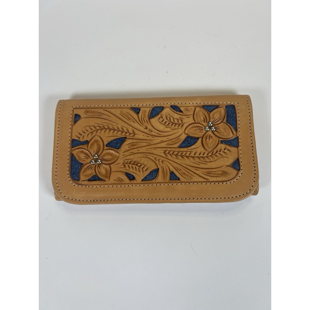 Western‎ Leather Hand Tooled and Metal Studded and Painted Women's Wallet